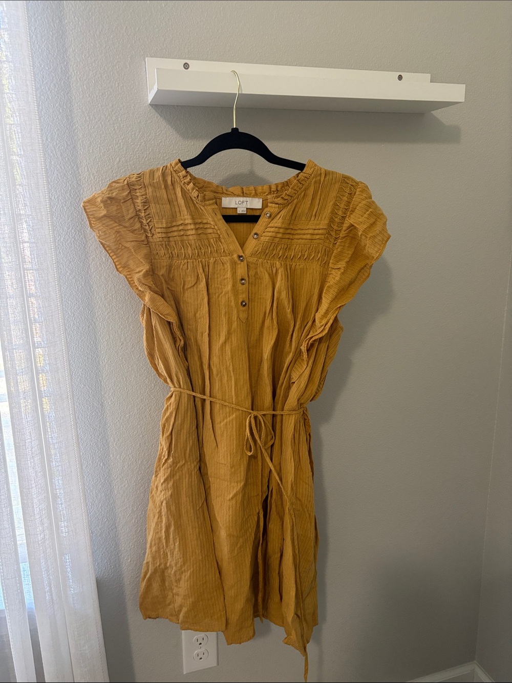 LOFT Mustard Tie-Waist Mini Dress